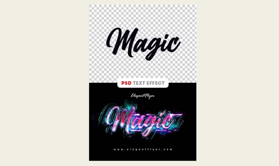 A free magic, urban, vibrating, noisy, neon text, illuminated effect PSD for photoshop – mock-up template for download