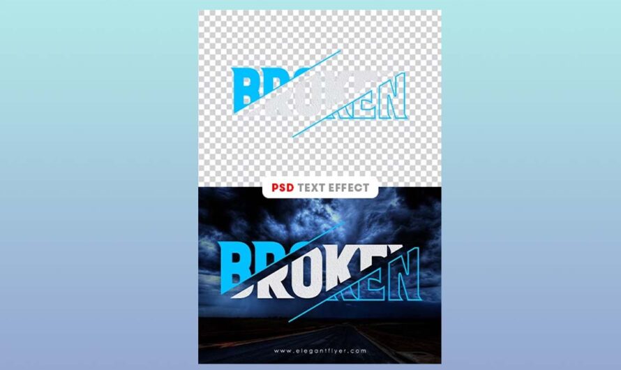A free broken shard, cut, split text effect PSD for photoshop – mock-up template for download
