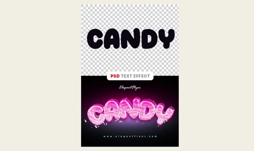 A free candy, bubbly, cute, comic, text effect PSD for photoshop – mock-up template for download