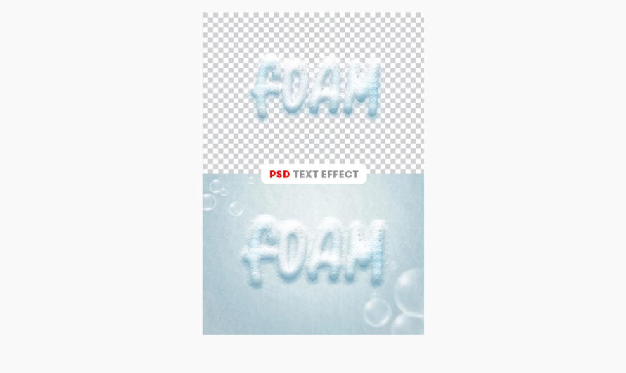 A free water foam bubbles bath and shower, foamy water, bath bubbles text effect PSD for photoshop – mock-up template for download