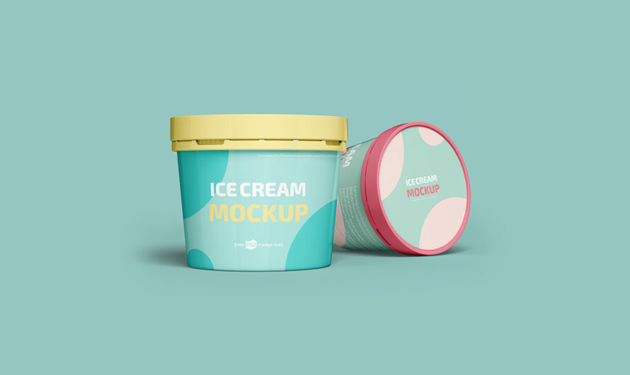 A free ice cream & cream tub packaging packshot PSD mockup template for download