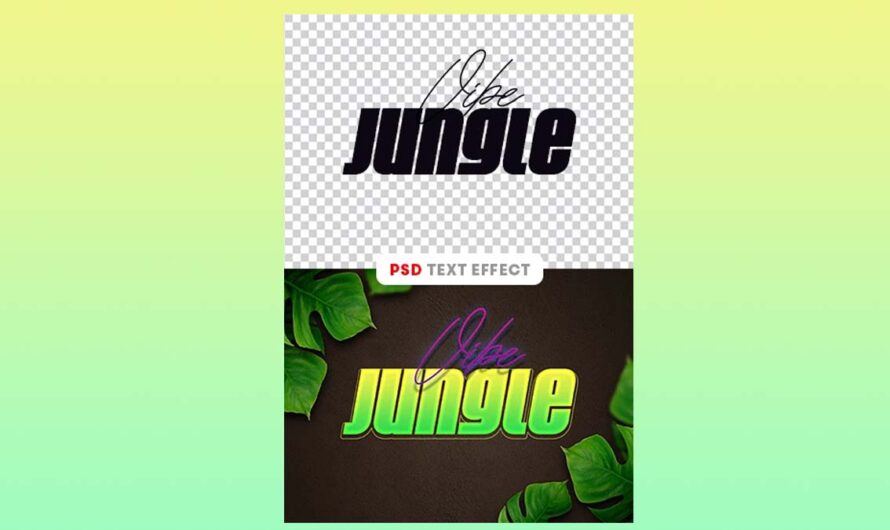 A free jungle, bold, 80s, 1980s, vibrant, modern, italics, neon text effect PSD for photoshop – mock-up template for download