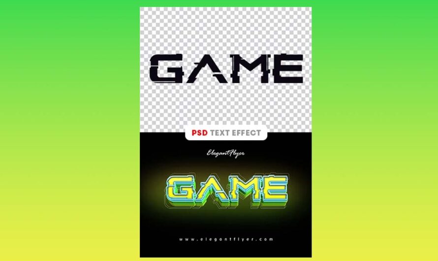 A free video game title, app title, web game title text effect PSD for photoshop – mock-up template for download