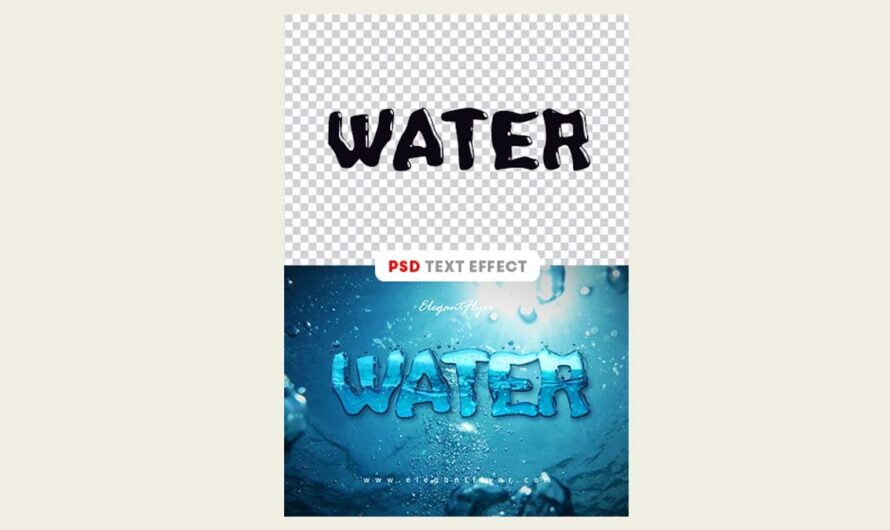 A free water, liquid, h2o text effect PSD for photoshop – mock-up template for download