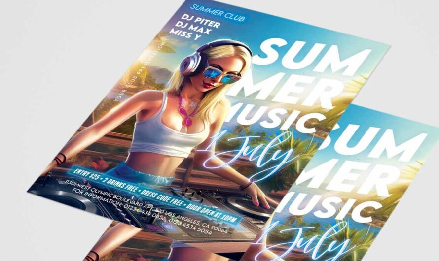 A free high resolution summer party nightclub and bar flyer, mock-up template for download