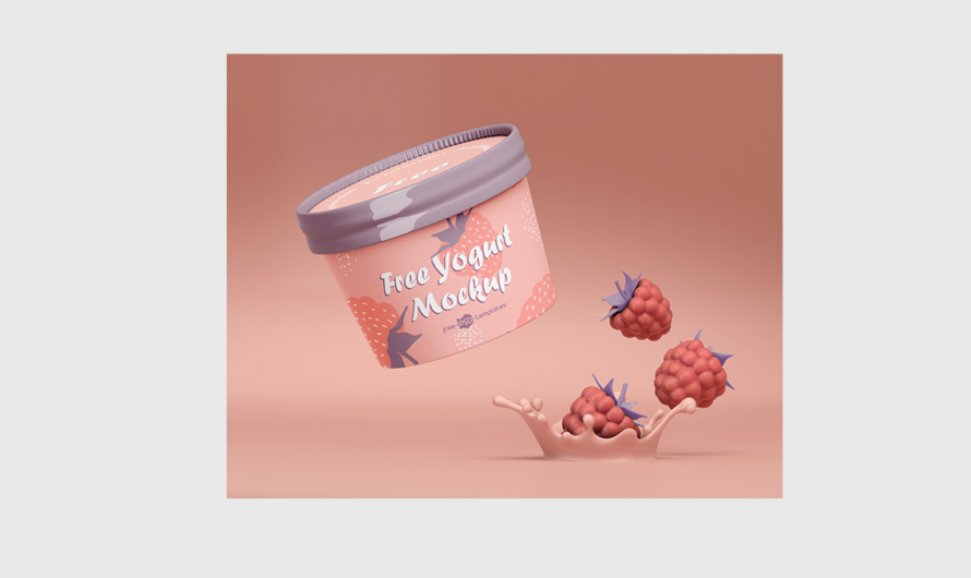 A free high resolution, yogurt tub with lid, food packaging packshot PSD mockup template for download
