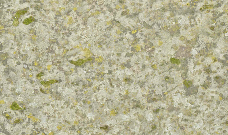 A Free CC0 public domain PBR material texture – beige rock, cream rock, rock, smooth rock, bumby rock, cliff face with moss for 3D model, photoshop and blender texture