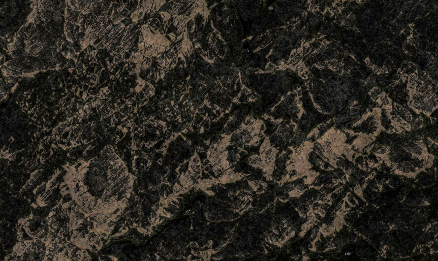 A Free CC0 public domain PBR material texture – dark black cliff rock, suitable for cliffs, walls, terrain, stone, roads and rocks for use with 3D models, photoshop and blender